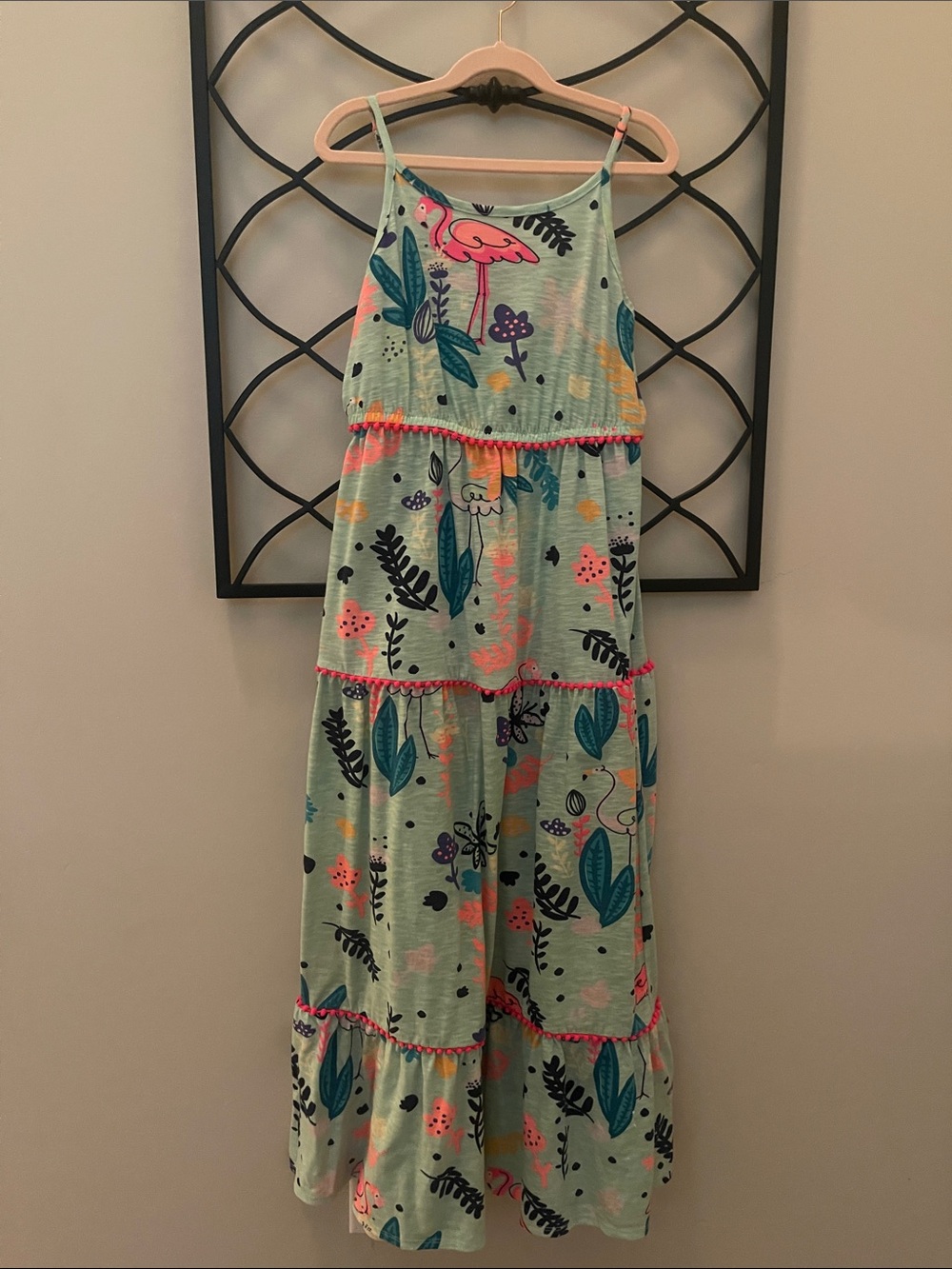Cat & Jack Mint Green Flamingo Tiered Maxi Dress with Pink Trim